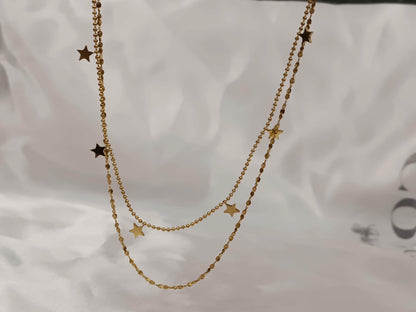 Collar doble cadena con Colgante extrellas en Oro 18K (PVD) - 16" + 2" Ajustable para mujeres