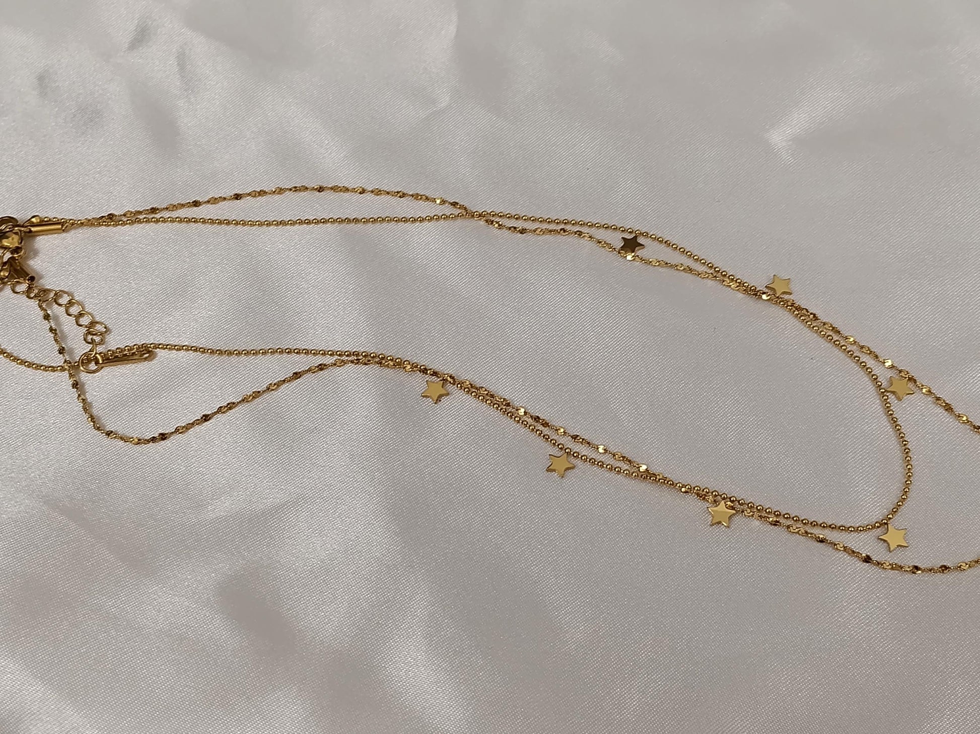 Collar doble cadena con Colgante extrellas en Oro 18K (PVD) - 16" + 2" Ajustable para mujeres