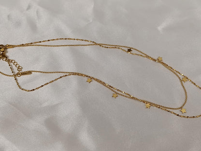 Collar doble cadena con Colgante extrellas en Oro 18K (PVD) - 16" + 2" Ajustable para mujeres