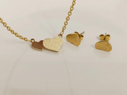 Conjunto de joyería: Collar y pendientes "Corazón Mate", acero inoxidable con baño de oro de 18K regalo para ella