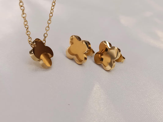 Conjunto de joyas Collar de trebol ypendientes trebol a juego en Oro 18K (PVD) para mujeres