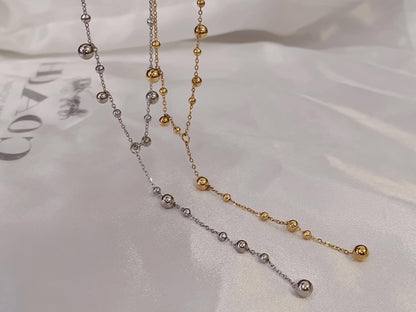 Collar largo de cuentas bolitas Forma Y versatil de acero inoxidable baño de oro de 18K para mujeres