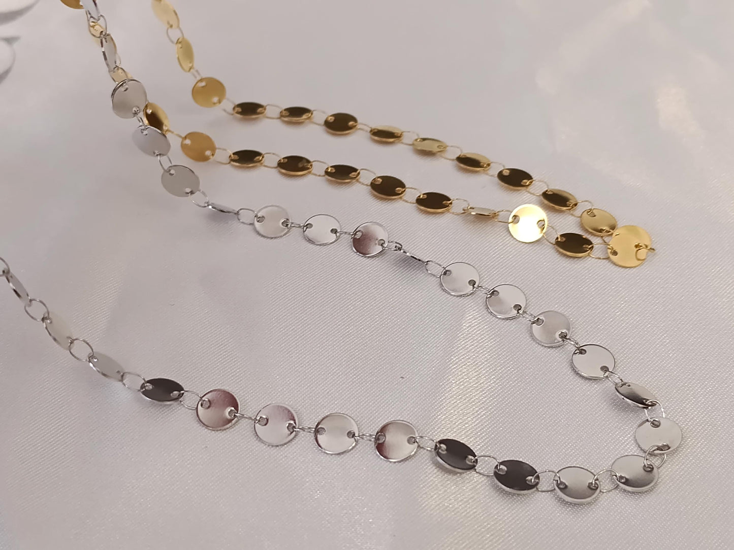 Collar de Disco Brillante en Acero Inoxidable con Baño de Oro 18K (40cm + Extensión) 16"+ regalo para ella