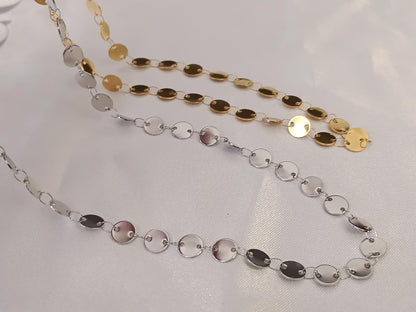 Collar de Disco Brillante en Acero Inoxidable con Baño de Oro 18K (40cm + Extensión) 16"+ regalo para ella