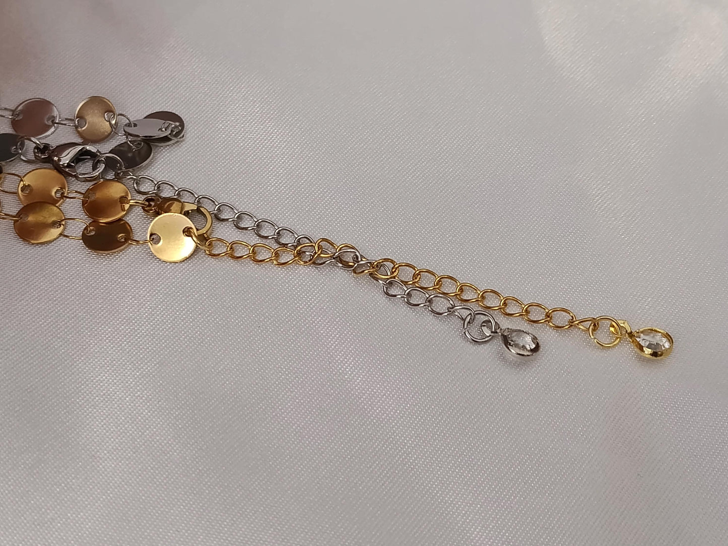 Collar de Disco Brillante en Acero Inoxidable con Baño de Oro 18K (40cm + Extensión) 16"+ regalo para ella