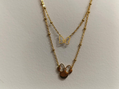 Collar de Doble Capa con Colgante de Ratón Efecto Espejo en Oro 18K (PVD) - 50cm mas extension para mujeres