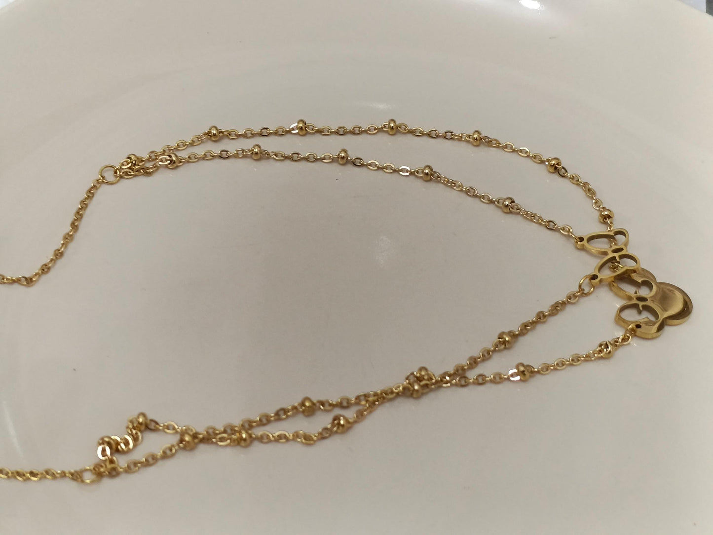 Collar de Doble Capa con Colgante de Ratón Efecto Espejo en Oro 18K (PVD) - 50cm mas extension para mujeres