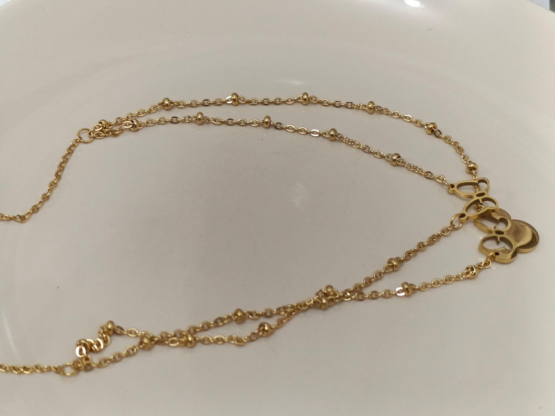 Collar de Doble Capa con Colgante de Ratón Efecto Espejo en Oro 18K (PVD) - 50cm mas extension para mujeres