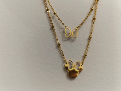 Collar de Doble Capa con Colgante de Ratón Efecto Espejo en Oro 18K (PVD) - 50cm mas extension para mujeres