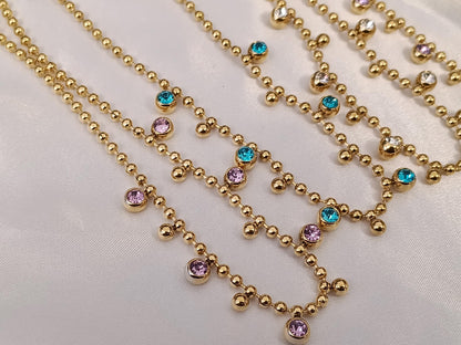 Collar de Bolas de Acero Inoxidable con Colgante Circular de Circonita, Baño de Oro de 18K, 42cm + Extensión regalo para ella