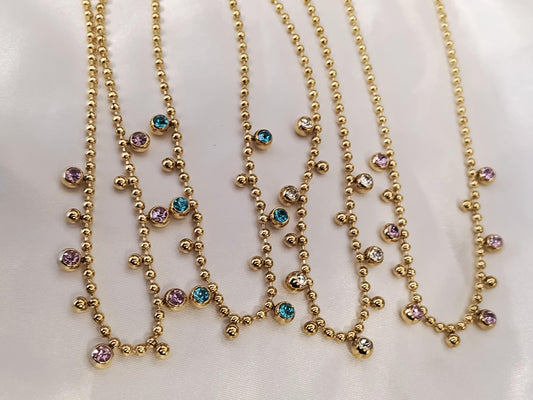 Collar de Bolas de Acero Inoxidable con Colgante Circular de Circonita, Baño de Oro de 18K, 42cm + Extensión regalo para ella