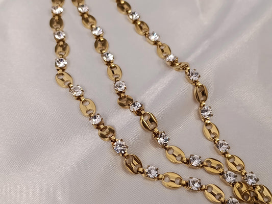 Conjunto de joyas Collar y Pulsera con Circonitas Incrustadas, Acero Inoxidable, Baño de Oro 18K PVD, Brillante regalo ella