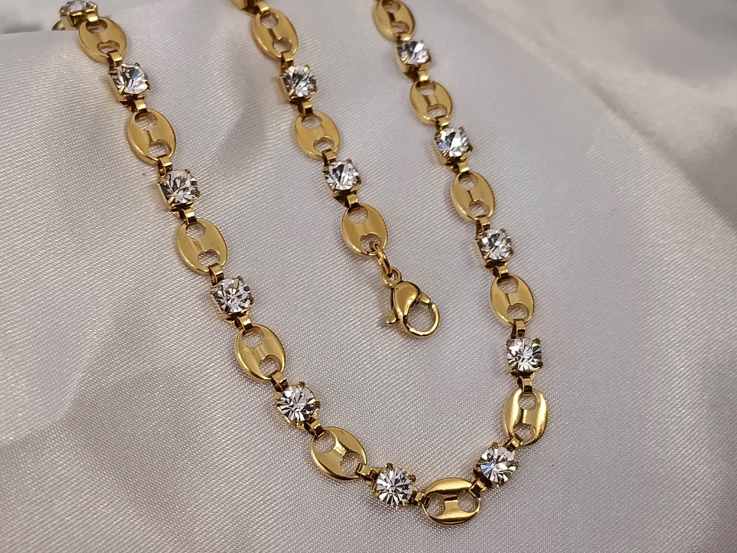 Conjunto de joyas Collar y Pulsera con Circonitas Incrustadas, Acero Inoxidable, Baño de Oro 18K PVD, Brillante regalo ella