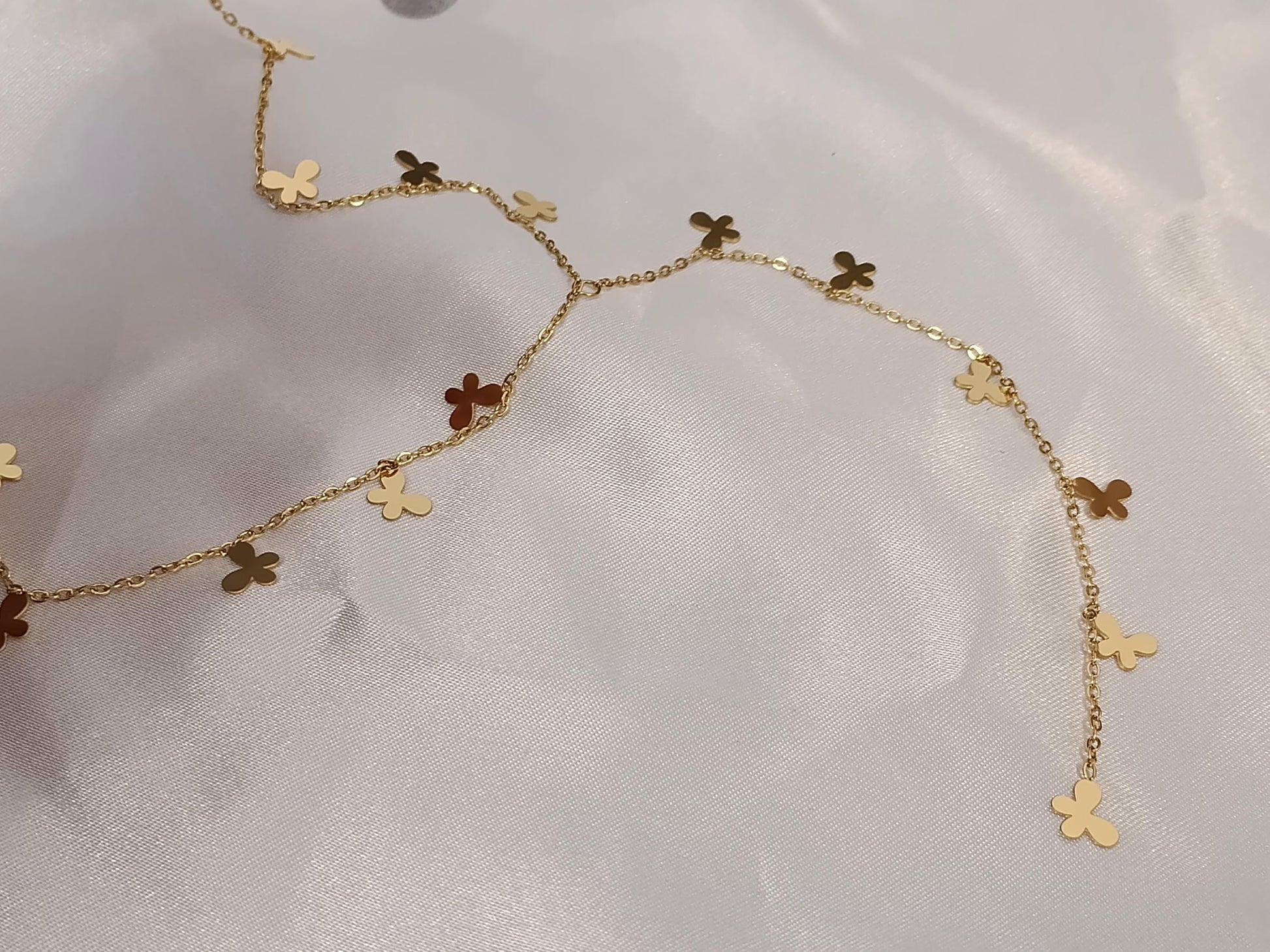 Collar Largo en Y de Acero Inoxidable, Mariposa Pulida con Circonitas, Baño de Oro 18K (PVD) + Extensión regalo para ella