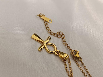 Collar Cruz Egipcia Ankh (45cm) - Acero Inoxidable bañado en Oro 18K Pulido Espejo para ella