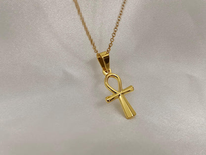 Collar Cruz Egipcia Ankh (45cm) - Acero Inoxidable bañado en Oro 18K Pulido Espejo para ella