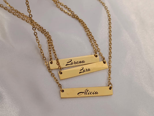 Collar Personalizado con Nombre grabado para mujer,Acero Inoxidable, Baño de Oro 18K (PVD), 45cm, color No Destiñe regalo para el