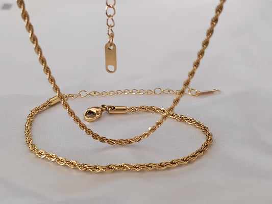Conjunto de joyas Collar de cuerda de Acero Inoxidable Oro 18 y 40cm + Extensión 5cm 16"+2" con pulsera a juego para mujeres