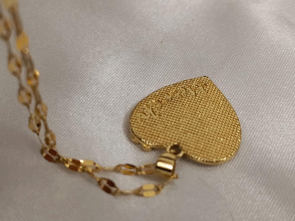 Collar de Acero Inoxidable Oro 18K colgante de medalla corazon con flores 40cm + Extensión 5cm (16"+2") para mujeres