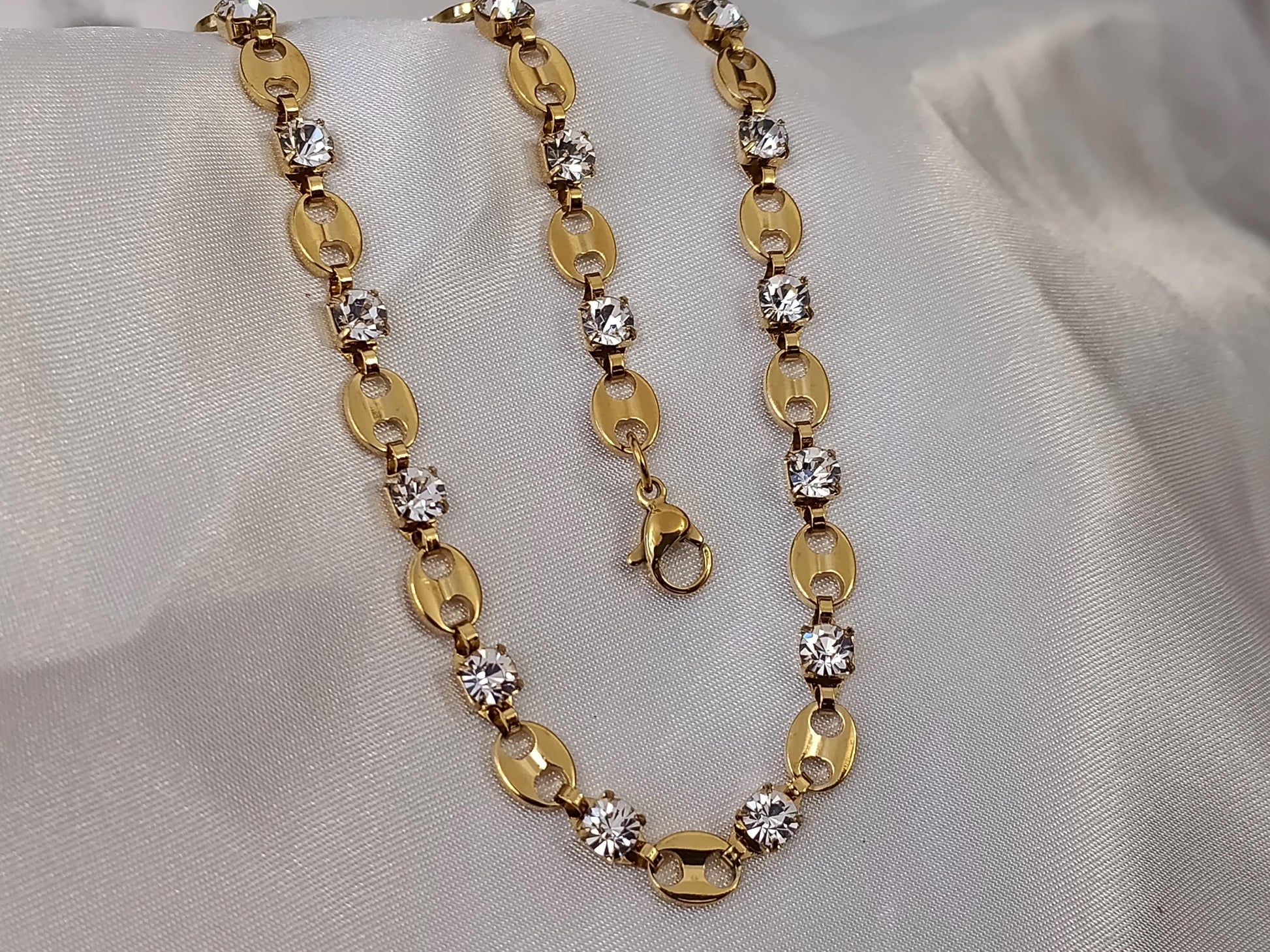 Conjunto de joyas Collar de circonita de Acero Inoxidable Oro 18 y 40cm + Extensión 5cm 16"+2" Y pulsera a juego para mujeres