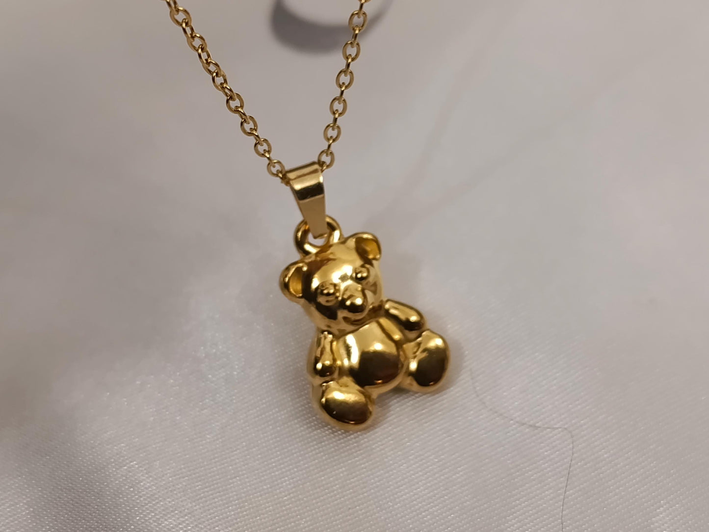 Collar con colgante de oso en Oro de 18K (PVD) - Medalla de Acero Inoxidable - 16" + 2" 40cm mas 5 extension