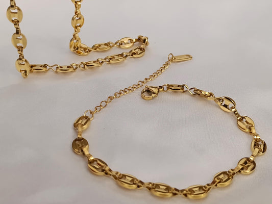 Conjunto de joyas Collar Acero Inoxidable Oro 18 y 40cm + Extensión 5cm 16"+2" con pulsera a juego para mujeres