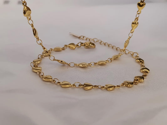 Conjunto de joyas Collar con corazones Acero Inoxidable Oro 18 y 40cm + Extensión 5cm 16"+2" con pulsera a juego para mujeres