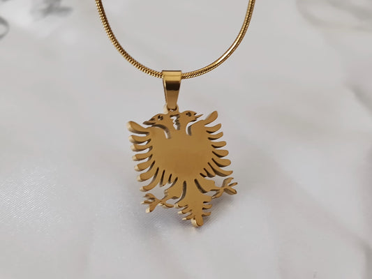 Collar con colgante Águila Albania acero inoxidable bañado en oro 18K cadena 60cm 24 pulgadas para hombres o mujeres