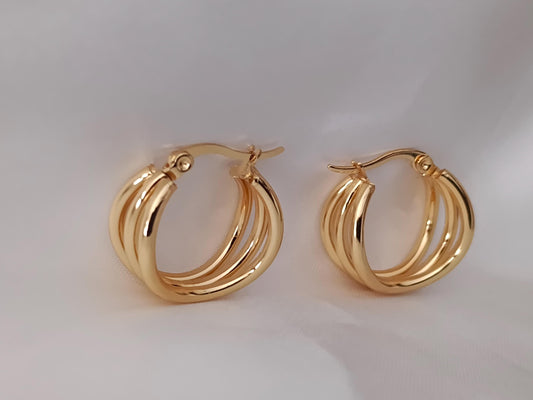 Pendientes de aros anchos bañado en oro 18K.acero inoxidable aretes para uso diarios para mujeres