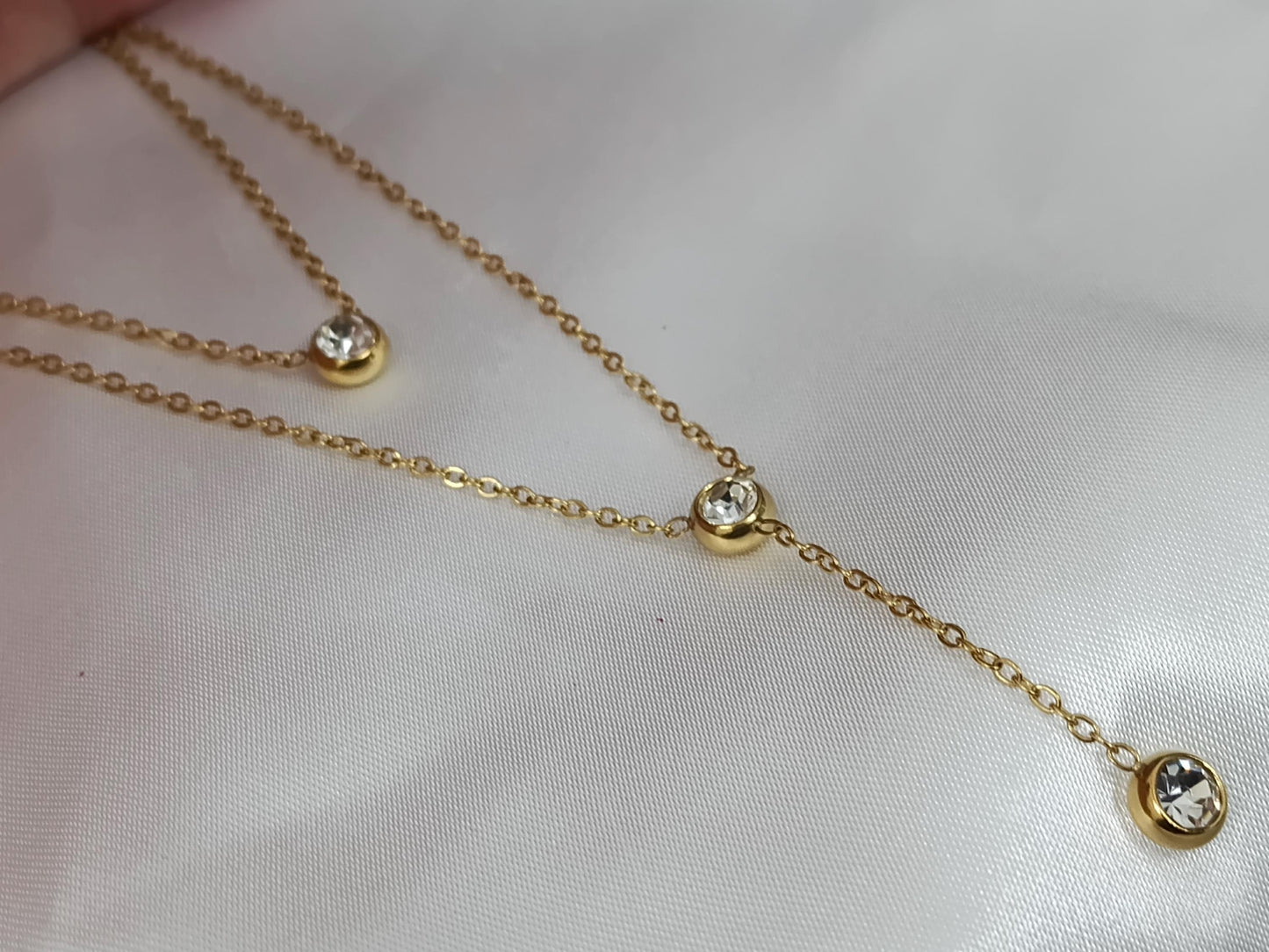 Set de Collares Apilables Dobles con Circonitas, Acero Inoxidable y Oro 18K (PVD) - 16" y 20" para mujeres