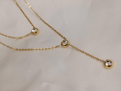 Set de Collares Apilables Dobles con Circonitas, Acero Inoxidable y Oro 18K (PVD) - 16" y 20" para mujeres