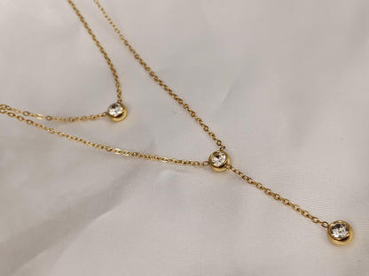 Set de Collares Apilables Dobles con Circonitas, Acero Inoxidable y Oro 18K (PVD) - 16" y 20" para mujeres