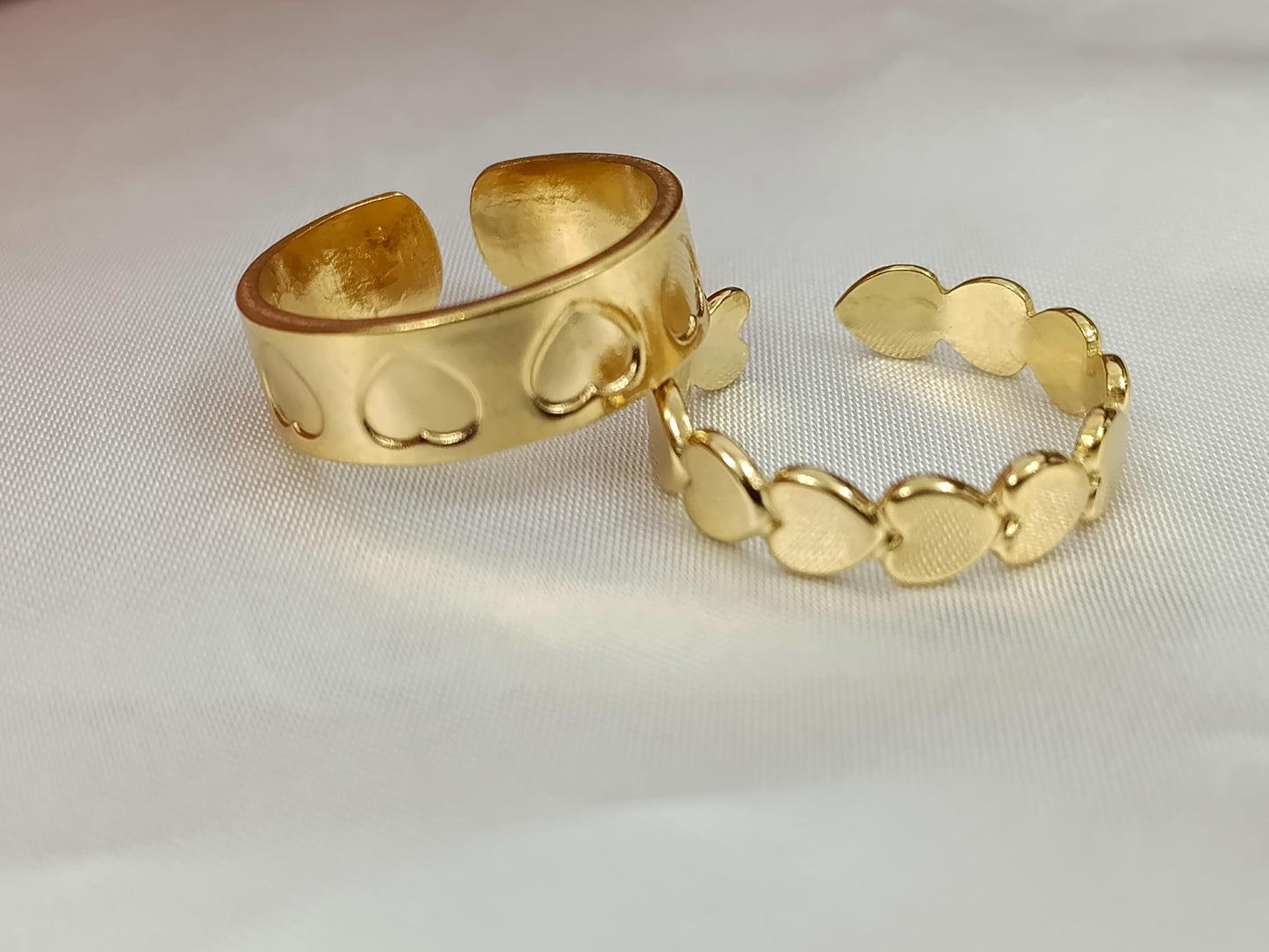 Set de Anillo Ajustable con corazones Inoxidable con Baño de Oro 18K regalos para ella