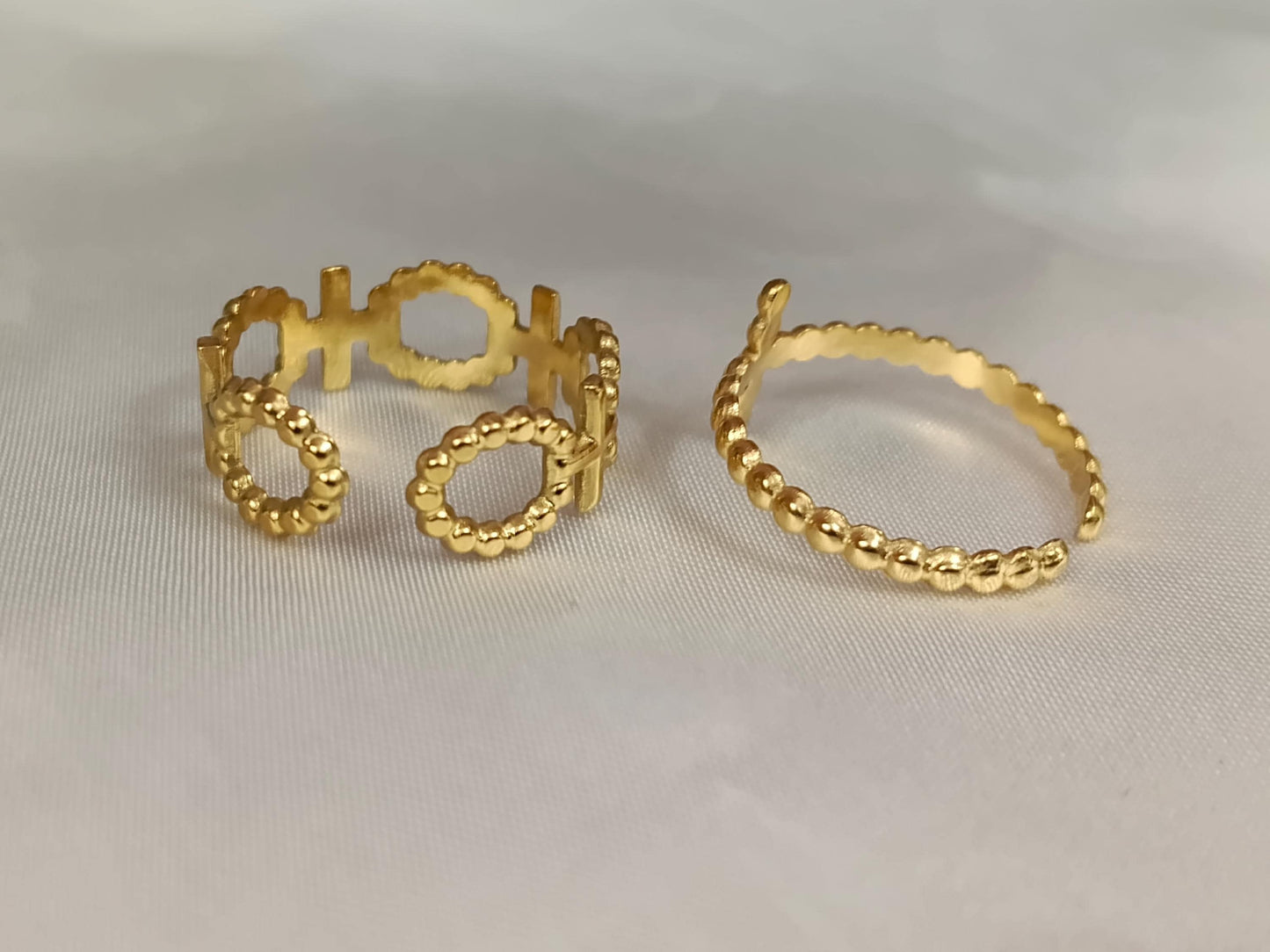 Set de Anillo Ajustable con cruz Inoxidable con Baño de Oro 18K regalos para ella