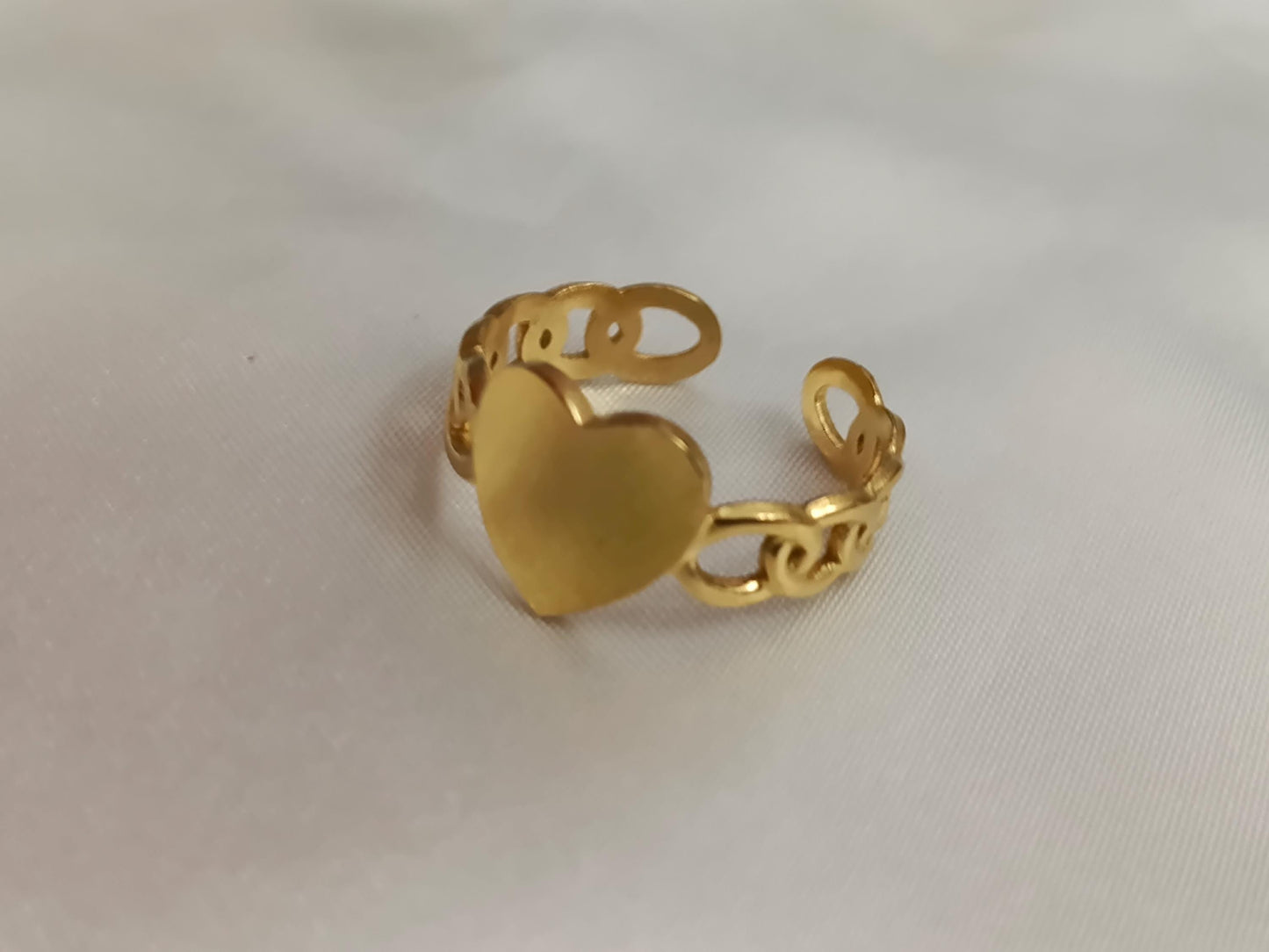 Anillo Abierto Ajustable corazón grande- Acero Inoxidable - bañado en oro 18K para ella