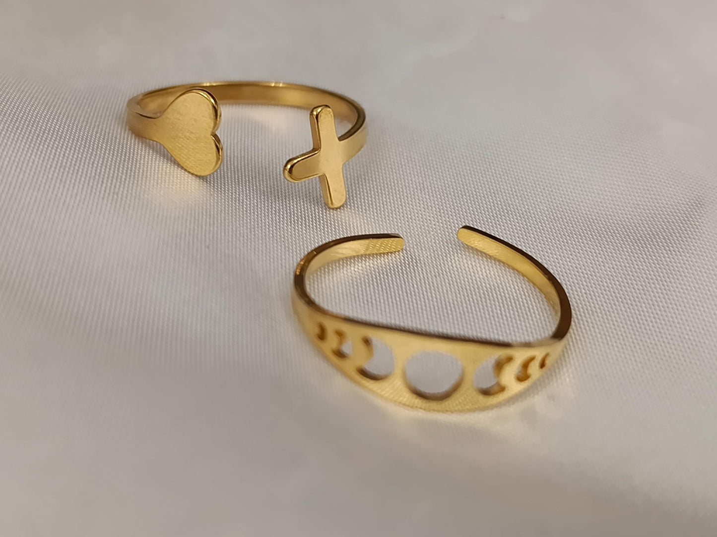 Set de Anillo Ajustable con corazón y cruz Inoxidable con Baño de Oro 18K regalos para ella
