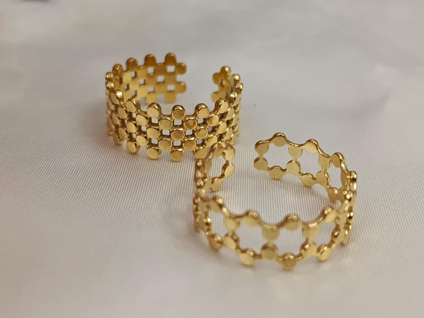 Set de Anillo Ajustable forma escalado italiano Inoxidable con Baño de Oro 18K regalos para ella