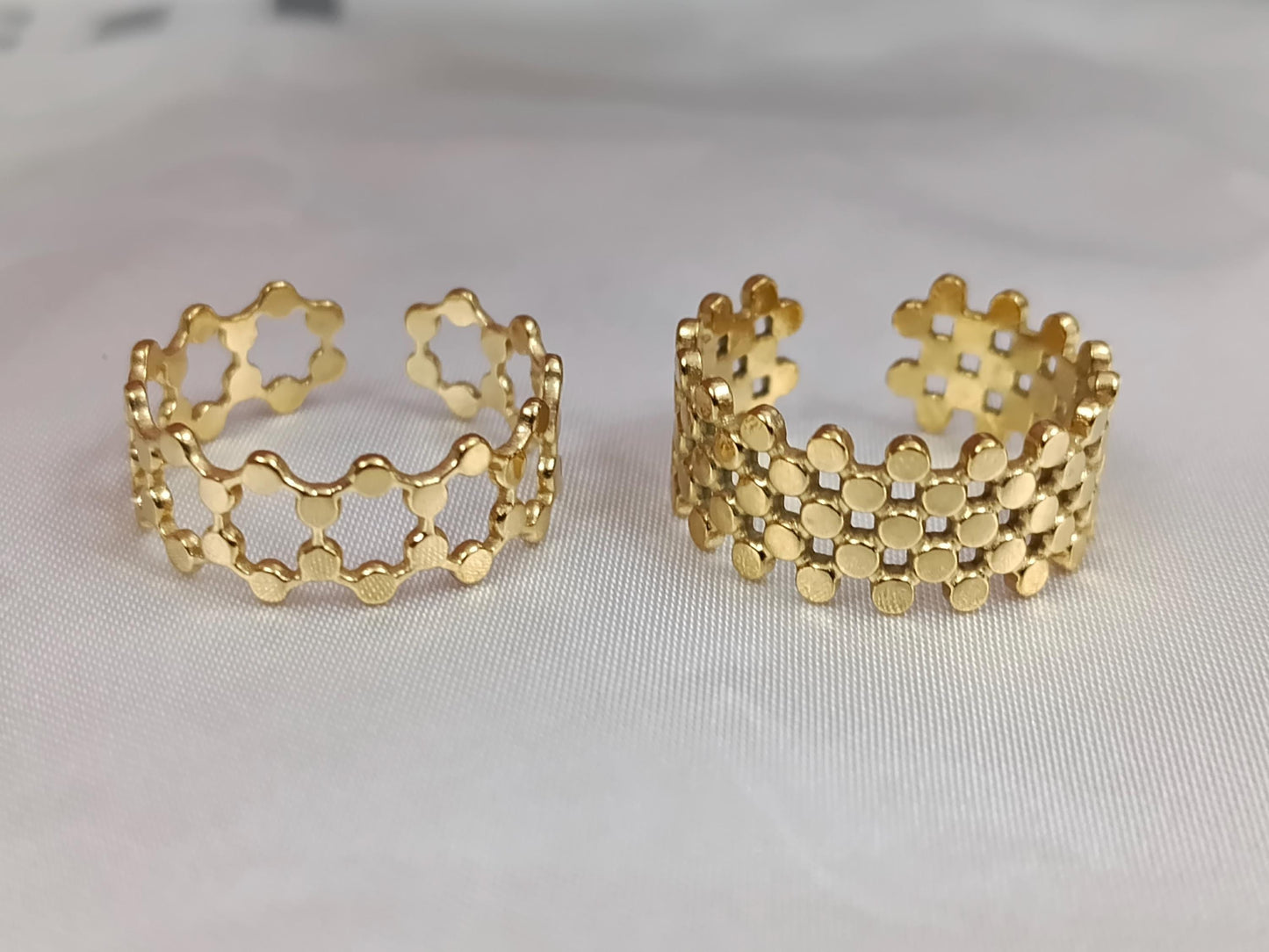 Set de Anillo Ajustable forma escalado italiano Inoxidable con Baño de Oro 18K regalos para ella