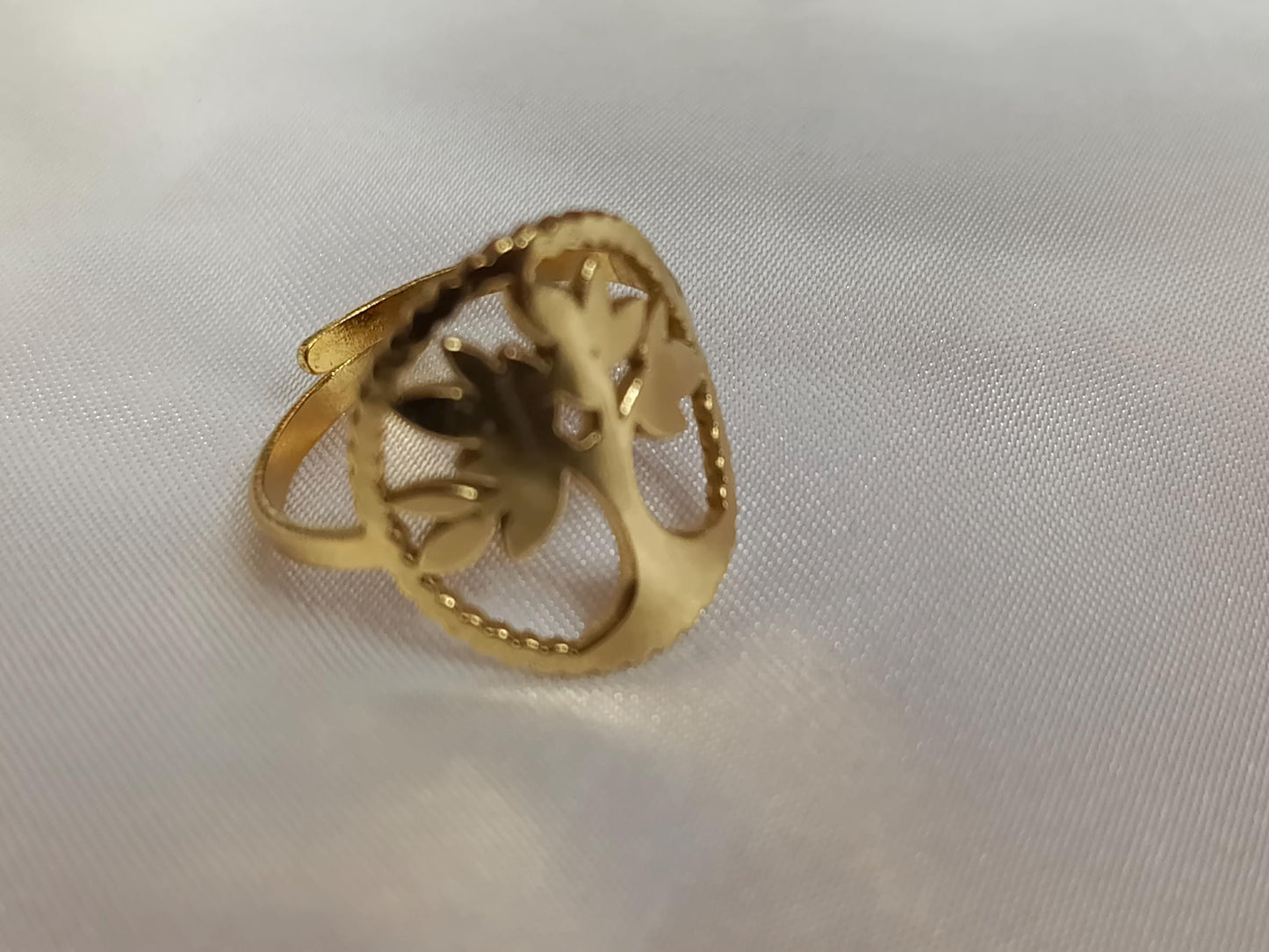 Anillo Abierto Ajustable árbol de la vida Acero Inoxidable - bañado en oro 18K para ella