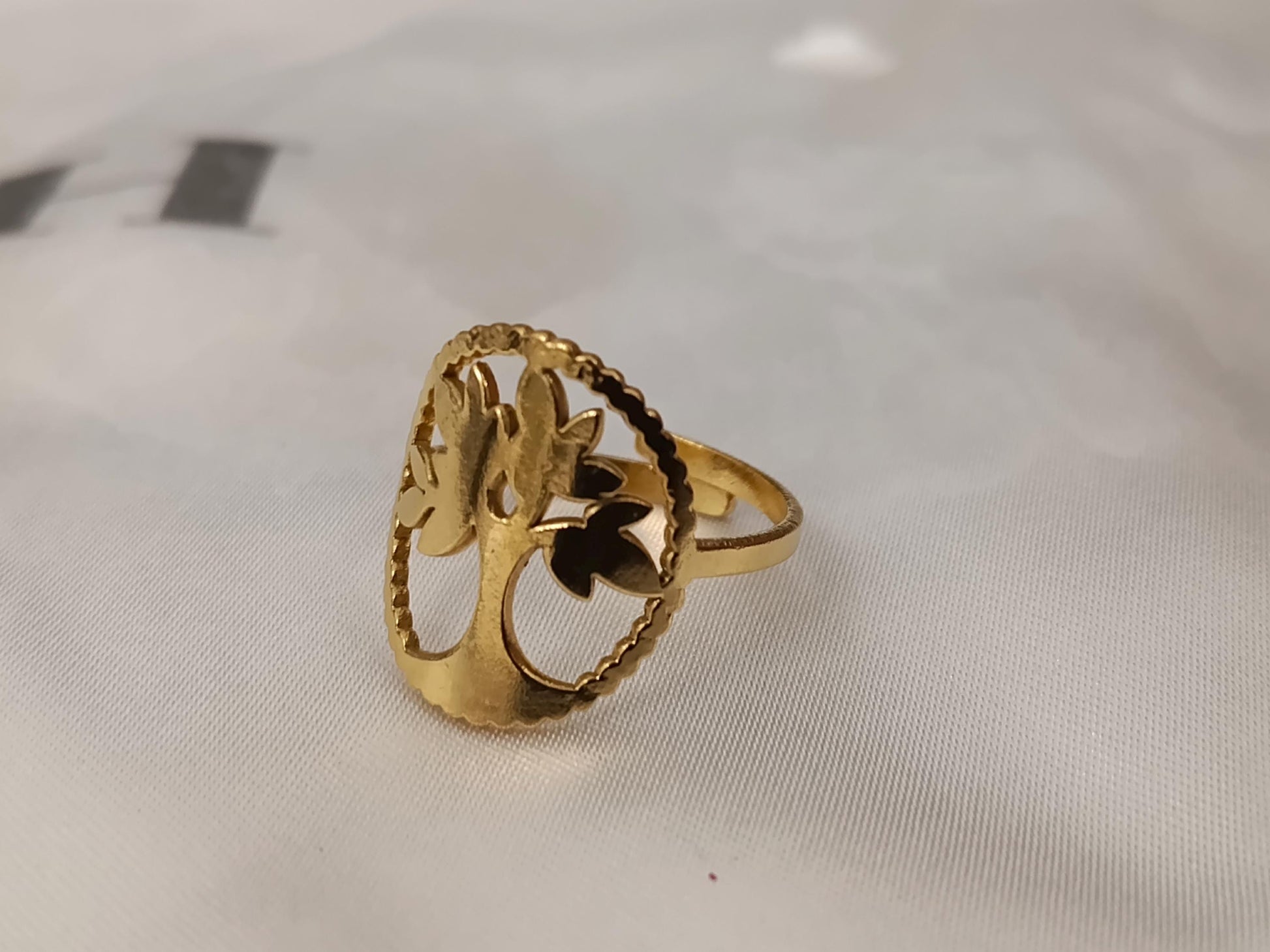 Anillo Abierto Ajustable árbol de la vida Acero Inoxidable - bañado en oro 18K para ella