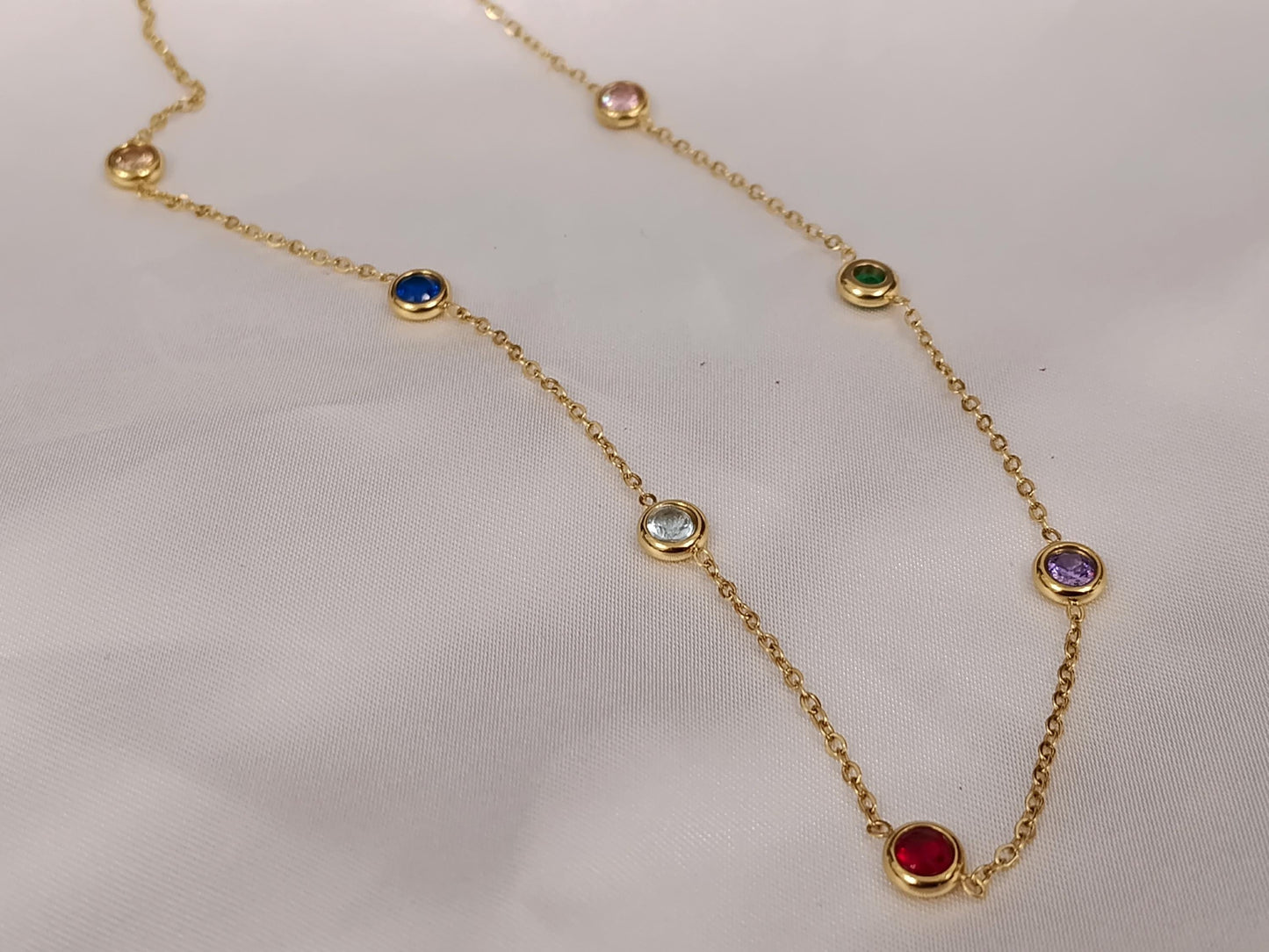 Collar con Cuentas de Circonita Premium multicolor acero inoxidable bañado en oro 18K para mujeres