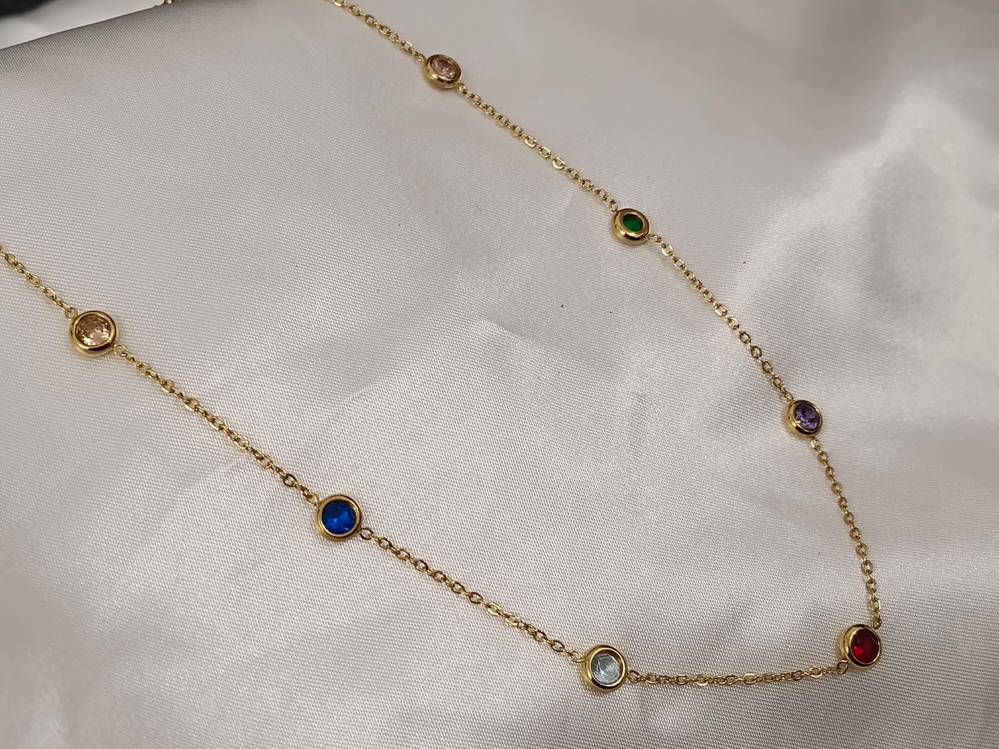 Collar con Cuentas de Circonita Premium multicolor acero inoxidable bañado en oro 18K para mujeres