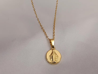 Collar con medalla de Virgin María acero inoxidable bañado en oro 18K para mujeres