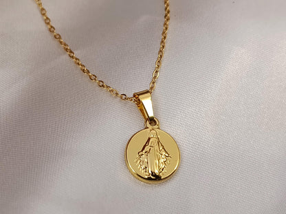 Collar con medalla de Virgin María acero inoxidable bañado en oro 18K para mujeres