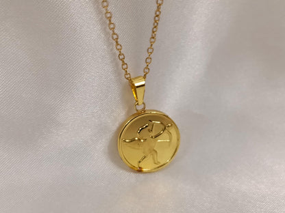 Collar con Colgante moneda de Ángel en Oro 18K (PVD) - 16" + 2" Ajustable para mujeres