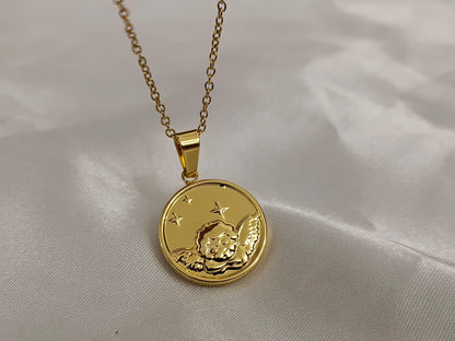 Collar con Colgante moneda de Ángel en Oro 18K (PVD) - 16" + 2" Ajustable para mujeres