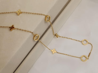 Collar ajustable de Acero Inoxidable 18K Oro - 45cm Gargantilla Trébol de Cuatro Hojas Efecto Espejo para mujeres