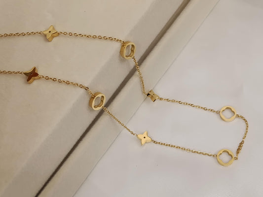 Collar ajustable de Acero Inoxidable 18K Oro - 45cm Gargantilla Trébol de Cuatro Hojas Efecto Espejo para mujeres