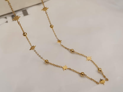 Collar con cuentas de estrellas polares con bolitas acero inoxidable oro bañado de 18K para mujeres