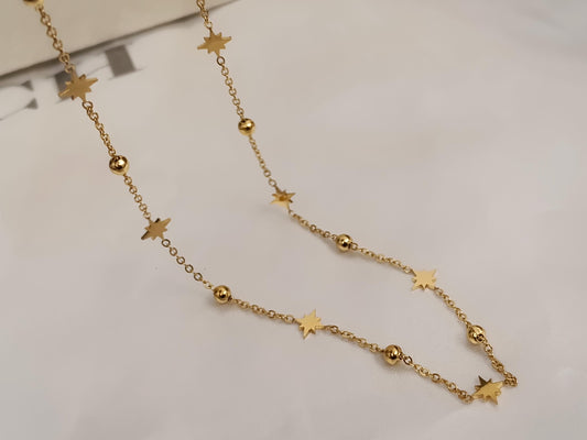Collar con cuentas de estrellas polares con bolitas acero inoxidable oro bañado de 18K para mujeres